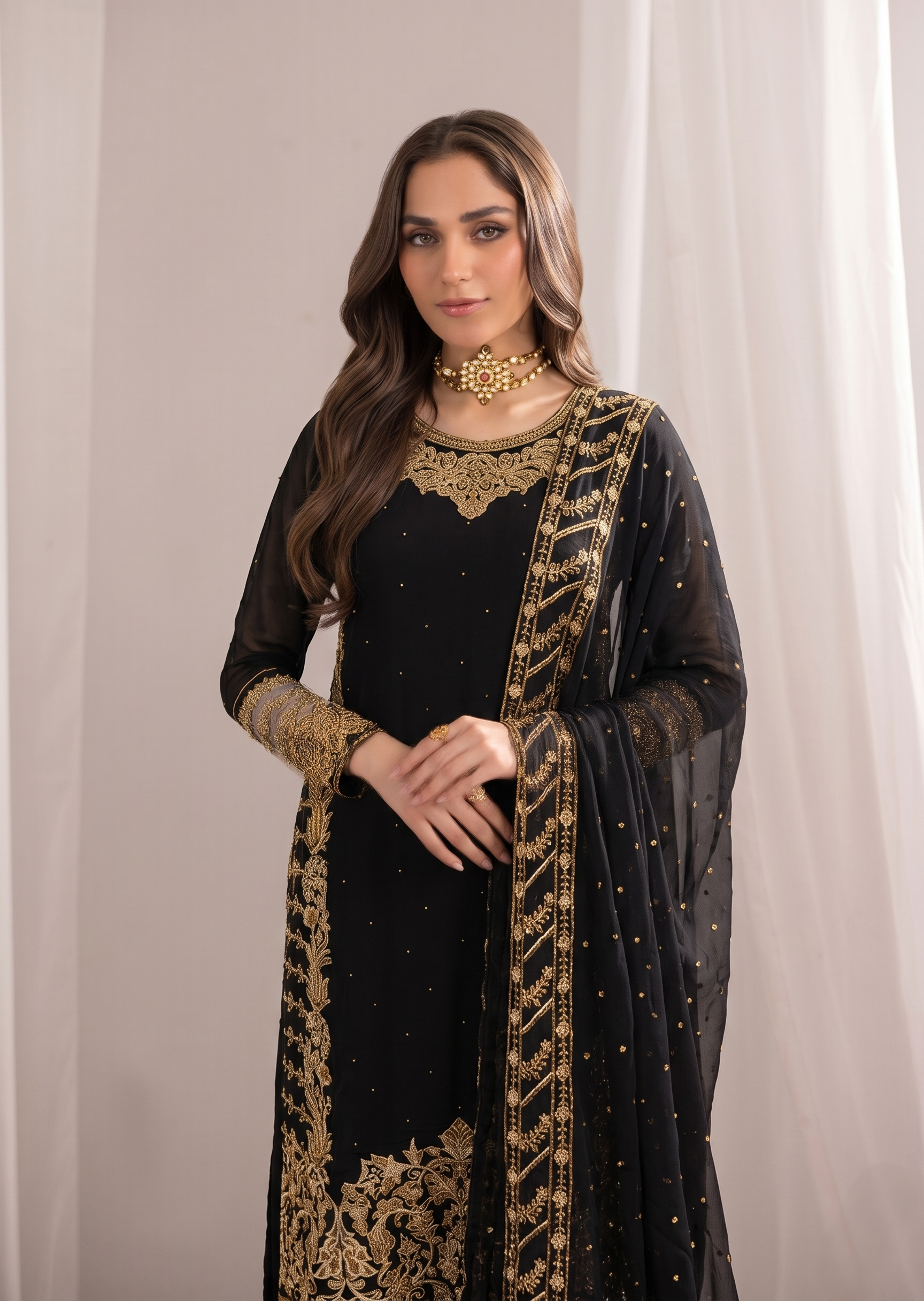 Buy Black Chiffon Festive Wear Suit Online in Dubai DXB UAE Abudhabi Meena Bazaar