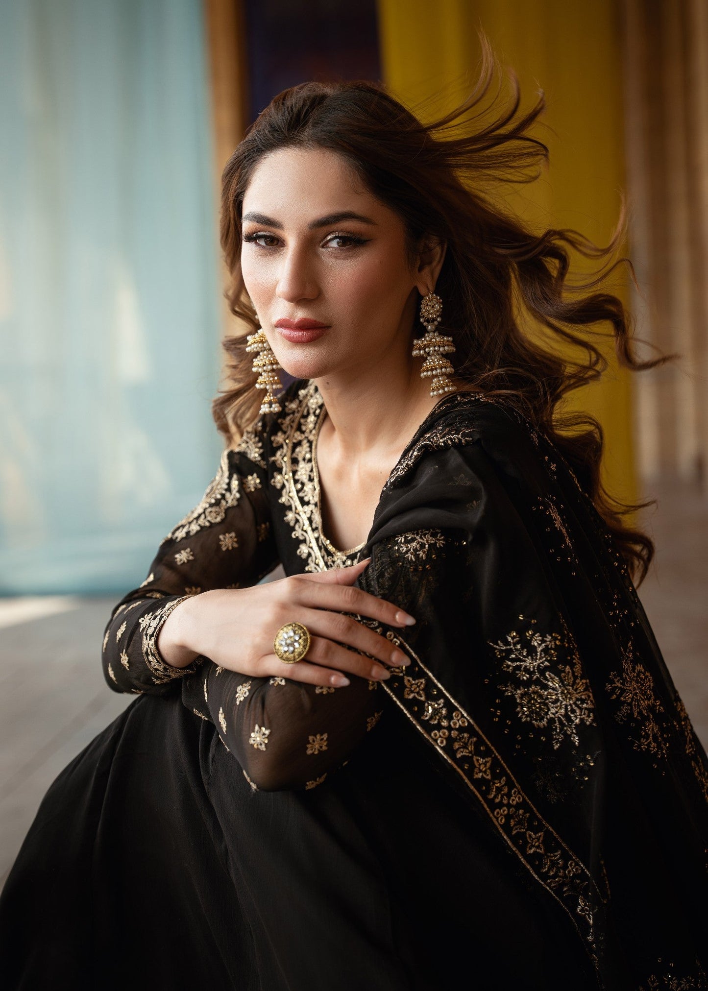 Buy Black Embroidered Chiffon Maxi Kurta Online in Dubai UAE Abudhabi Ajman Sharjah