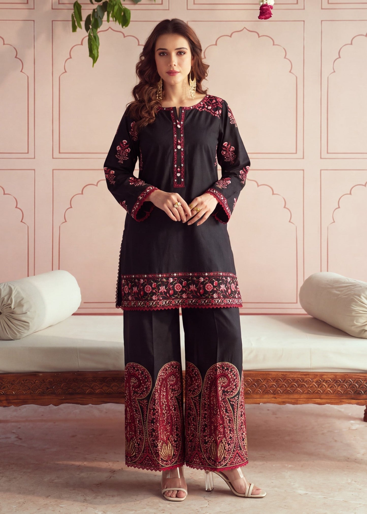 Buy Black Embroidered Lawn Dress Material Online in Dubai DXB UAE Abudhabi Meena Bazaar