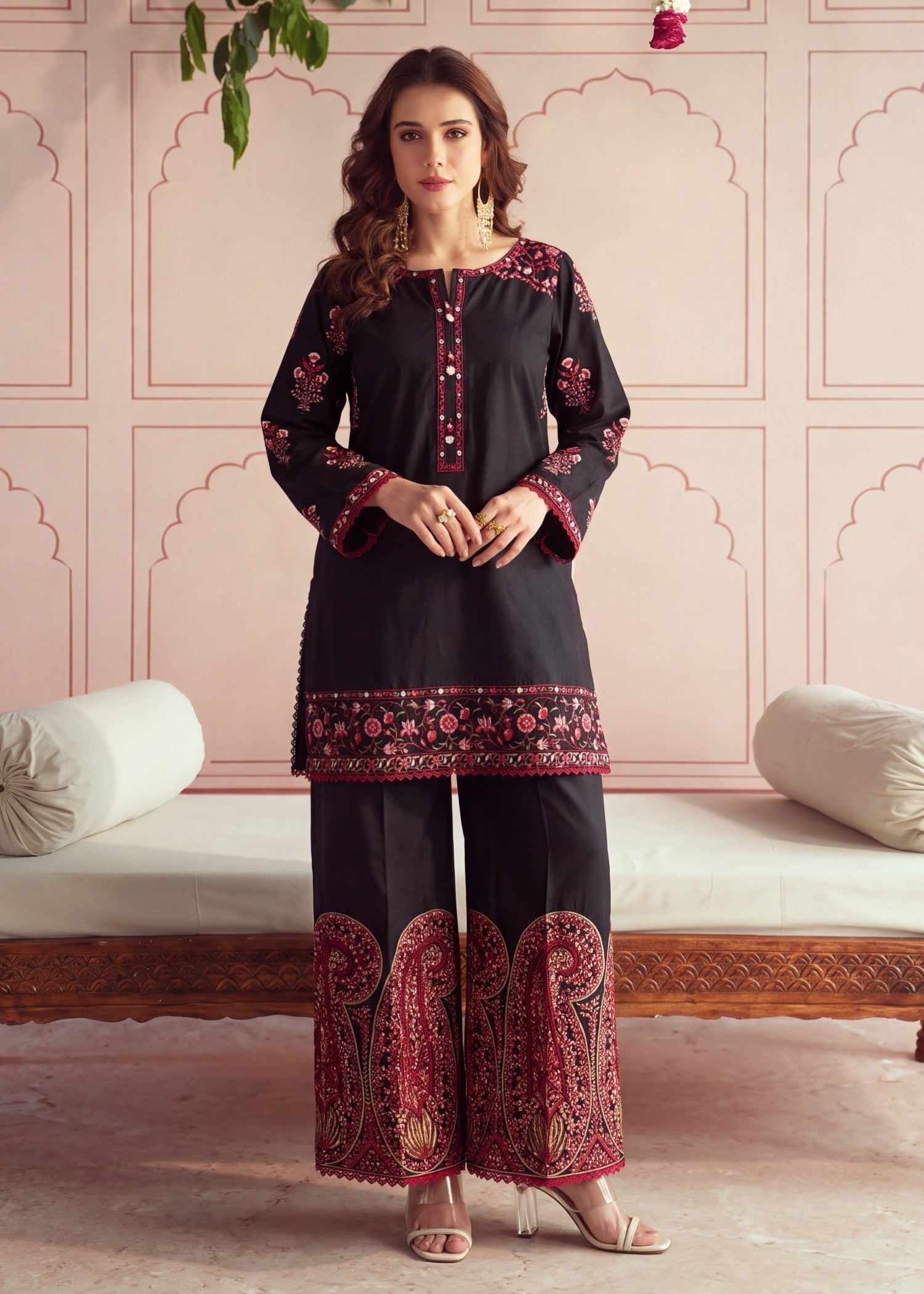 Buy Black Embroidered Lawn Dress Material Online in Dubai DXB UAE Abudhabi Meena Bazaar