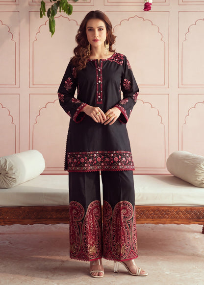 Buy Black Embroidered Lawn Dress Material Online in Dubai DXB UAE Abudhabi Meena Bazaar