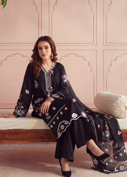 Buy Black Embroidered Lawn Dress Material Online in Dubai DXB UAE Abudhabi Meena Bazaar
