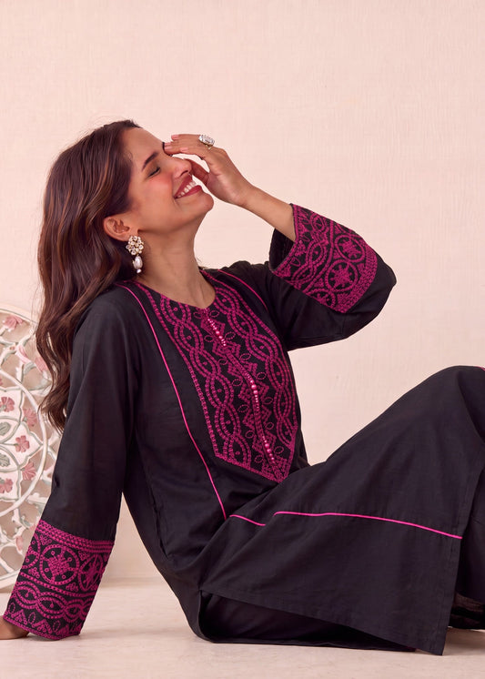 Buy Black Embroidered Lawn Kurta Pajama Online in Dubai DXB UAE Abudhabi Meena Bazaar