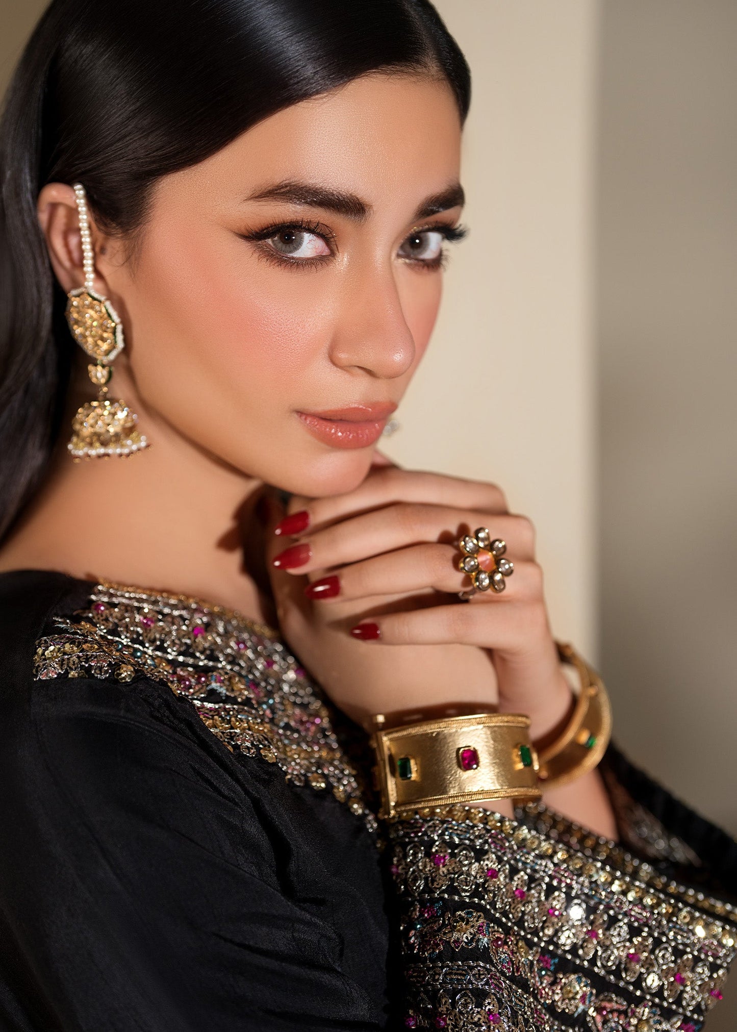 Buy Black Embroidered Raw Silk Farshi Suit Online in Dubai DXB UAE Abudhabi Meena Bazaar