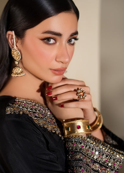 Buy Black Embroidered Raw Silk Farshi Suit Online in Dubai DXB UAE Abudhabi Meena Bazaar