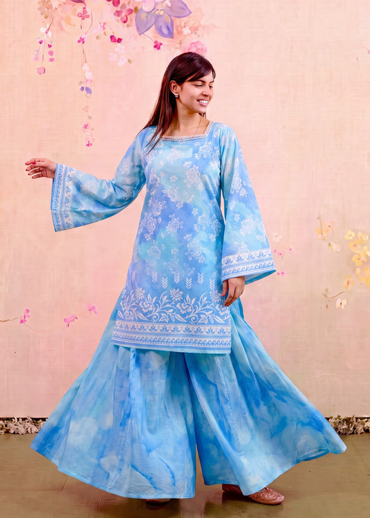 Buy Blue Lagoon Lawn Sharara Gharara Online in Dubai DXB UAE Abudhabi Meena Bazaar