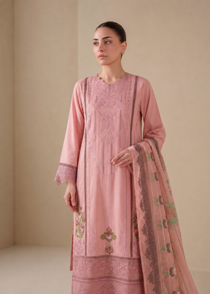 Buy Blush Pink Embroidered Lawn Kurta Pajama Online in Dubai DXB UAE Abudhabi Meena Bazaar
