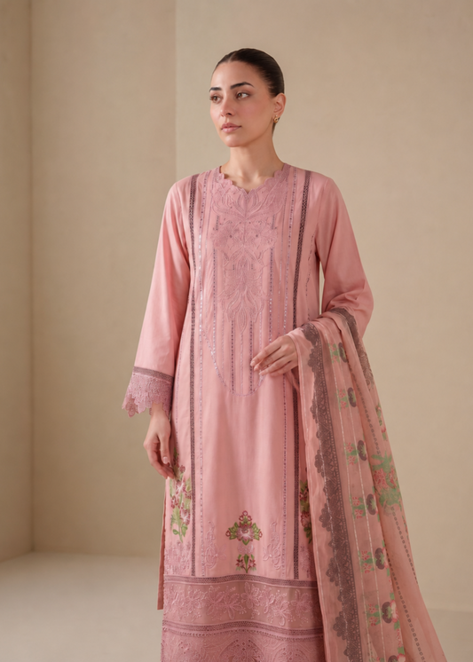 Buy Blush Pink Embroidered Lawn Kurta Pajama Online in Dubai DXB UAE Abudhabi Meena Bazaar