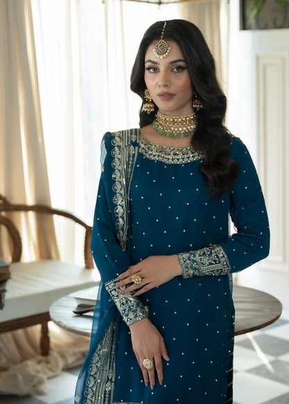 Buy Dark Blue Chiffon Festive Gharara Online in Dubai DXB UAE Abudhabi Meena Bazaar