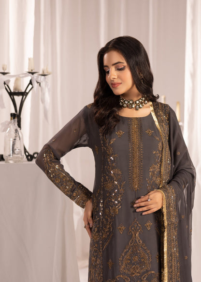 Buy Dark Grey Bemberg Crinkle Chiffon Kurta Pajama Online in Dubai DXB UAE Abudhabi Meena Bazaar