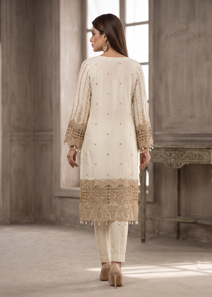 Buy Embroidered Off-White Chiffon Pakistani Designer Suit Online in Dubai UAE Abudhabi Ajman Sharjah