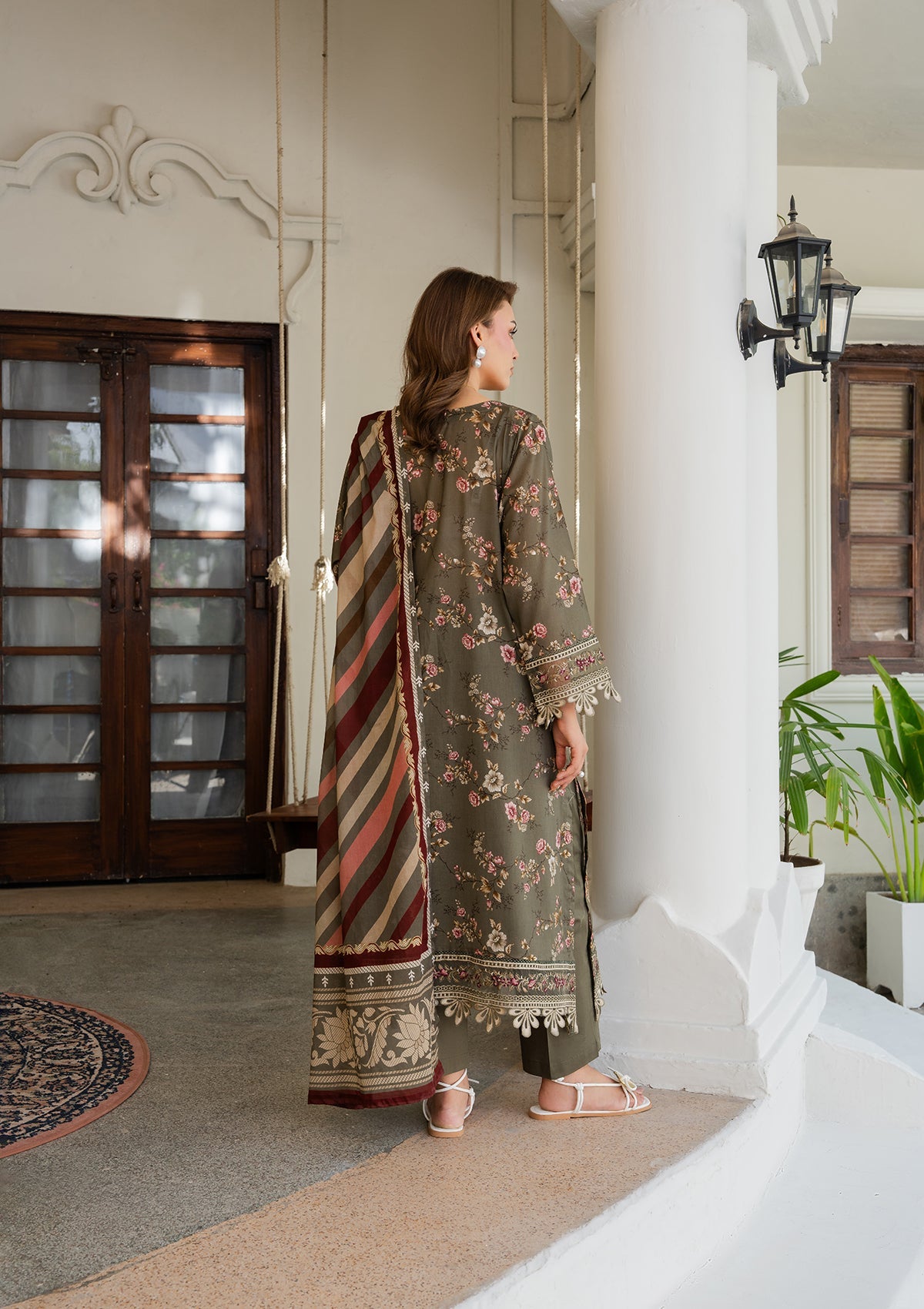 Buy Embroidered Olive Green Lawn Suit Online in Dubai DXB UAE Abudhabi Meena Bazaar