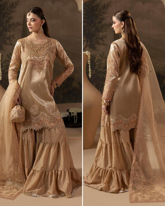 Buy Gold Embroidered Sharara Gharara Set Online in Dubai DXB UAE Abudhabi Meena Bazaar