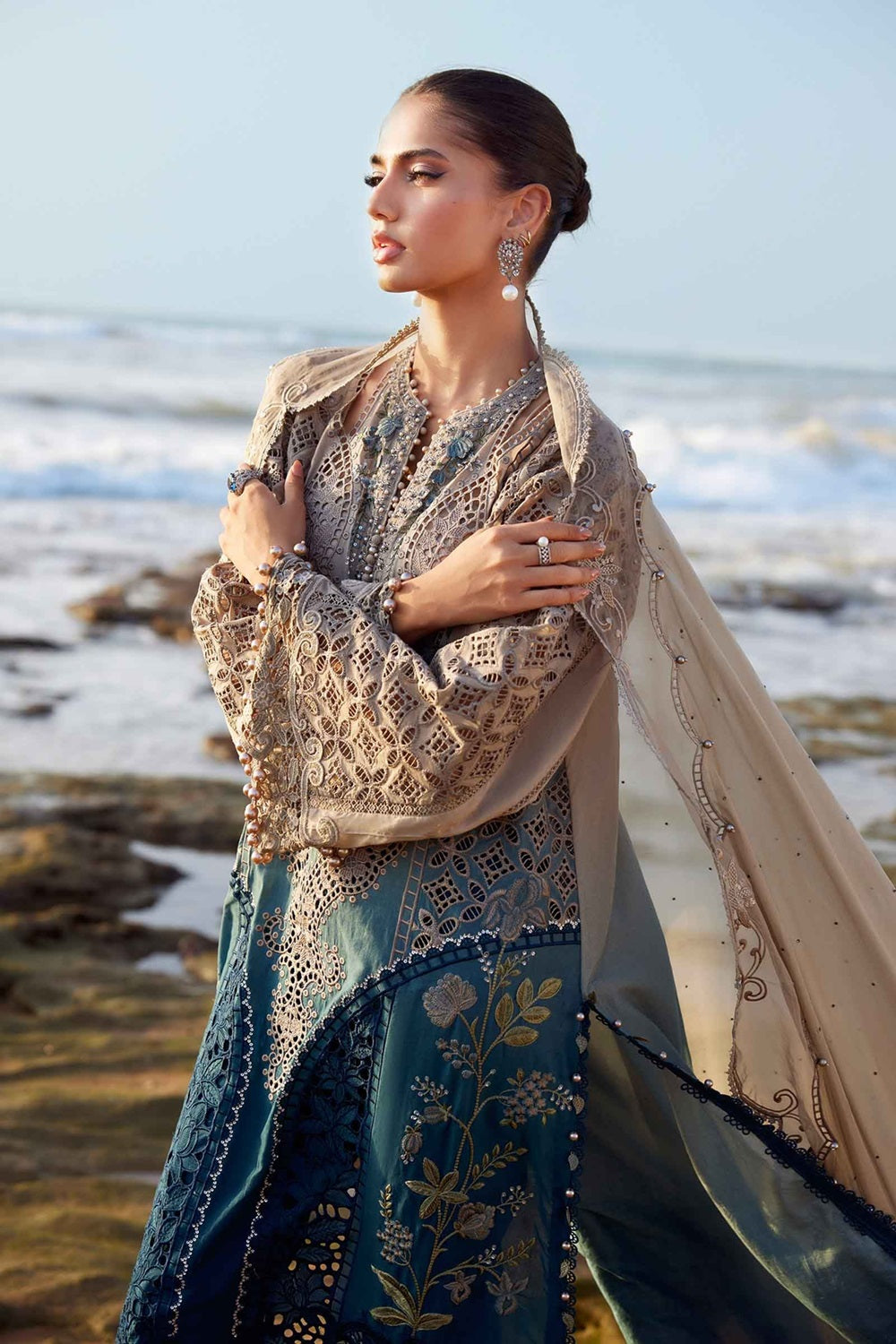 Buy Hand Embellished Tie-Dye Chikankari Organza Pakistani Outfit Online in Sri Lanka India Australia