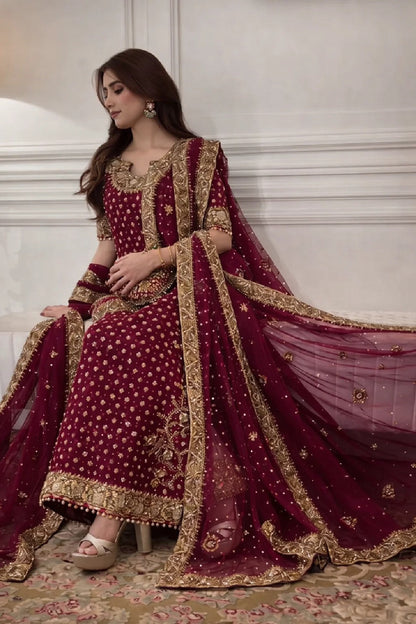 Buy Hot Pink Embellished Chiffon Wedding Outfit Online in Dubai DXB UAE Abudhabi Meena Bazaar