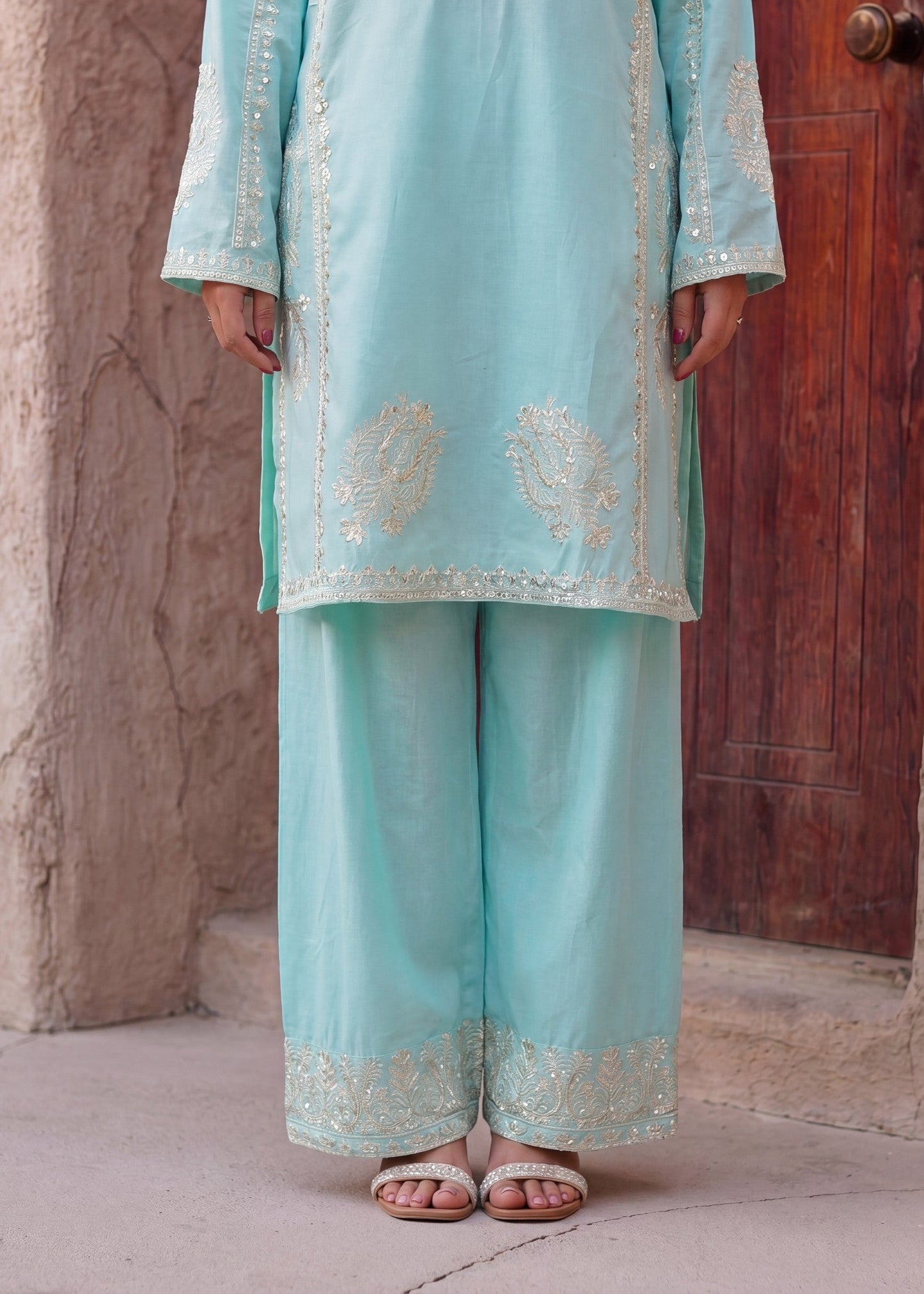Buy Ice Blue Embroidered Lawn Two Piece Suit Online in Sri Lanka India Australia
