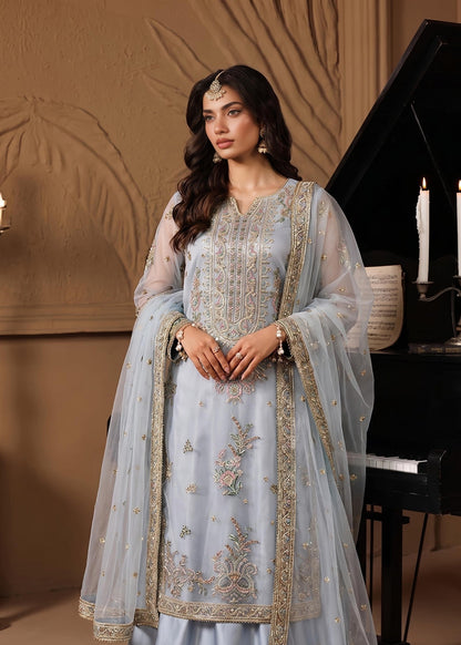 Buy Ice Blue Embroidered Silk Sharara Online in Dubai DXB UAE Abudhabi Meena Bazaar