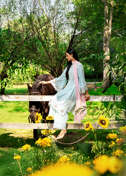 Buy Ice Blue Lawn Suit with Pink Dupatta Online in Dubai DXB UAE Abudhabi Meena Bazaar