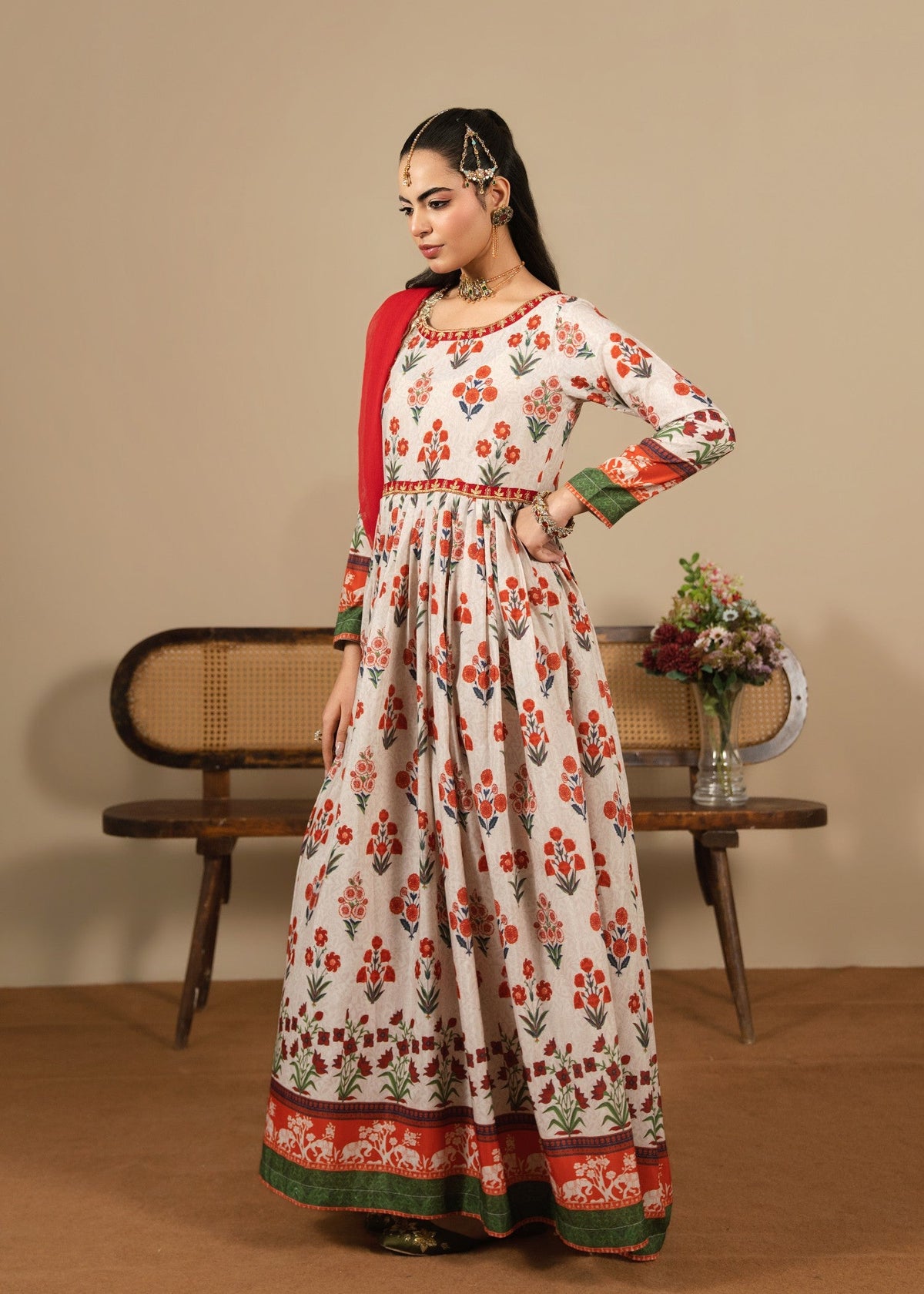 Buy Ivory Digital Print Pishwas Online in Dubai DXB UAE Abudhabi Meena Bazaar
