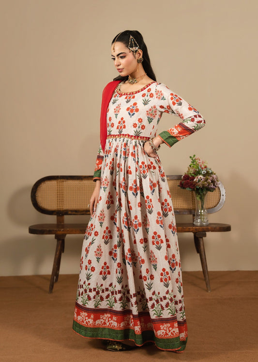 Buy Ivory Digital Print Pishwas Online in Dubai DXB UAE Abudhabi Meena Bazaar