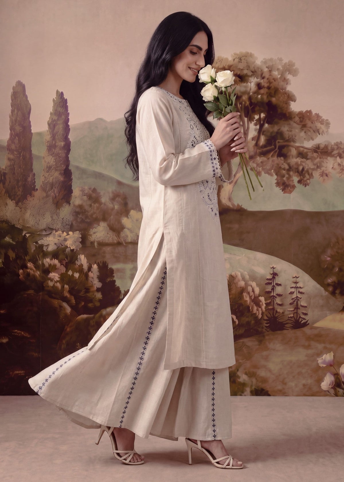 Buy Ivory Patchwork Khaddar Sharara Online in Dubai UAE Abudhabi Ajman Sharjah