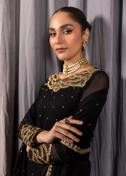 Buy Jet Black Bemberg Chiffon Pakistani Outfit Online in Dubai DXB UAE Abudhabi Meena Bazaar