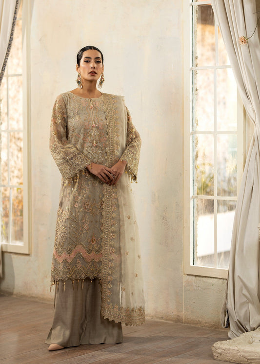 Buy Light Grey Bemberg Crinkle Chiffon Daily Wear Suit Online in Dubai DXB UAE Abudhabi Meena Bazaar