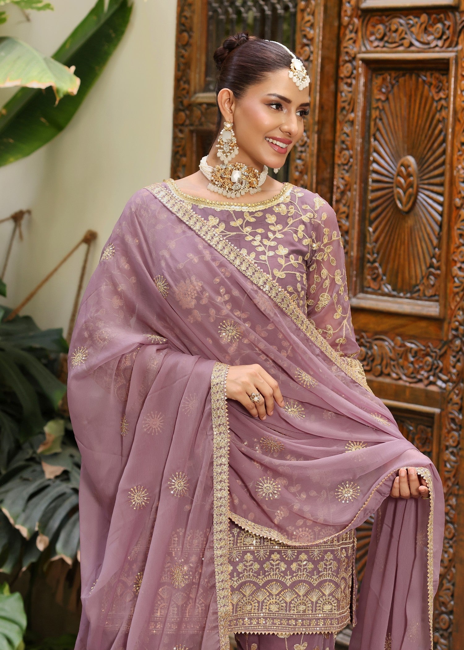 Buy Lilac Chiffon Gharara Set Online in Dubai DXB UAE Abudhabi Meena Bazaar