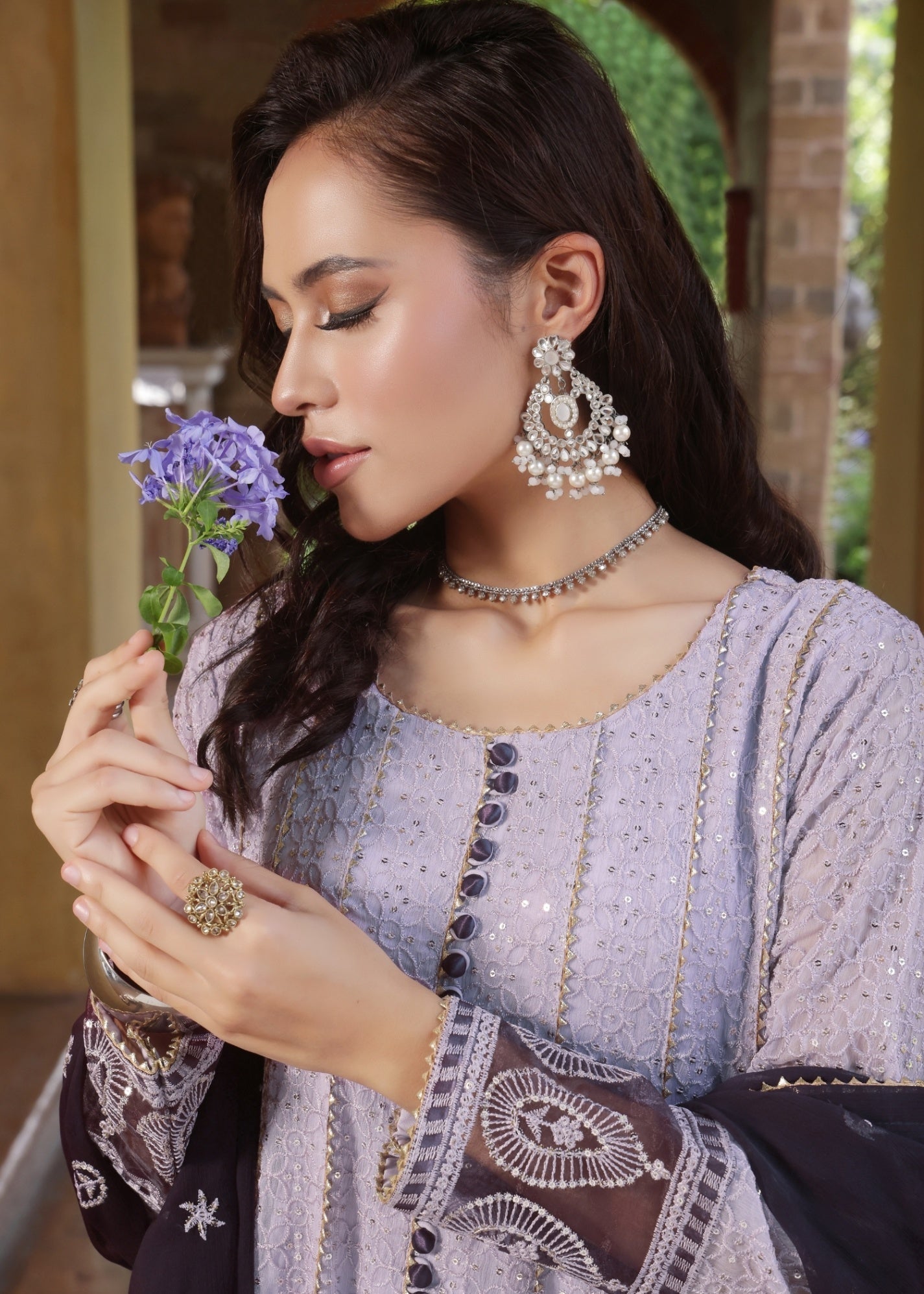 Buy Lilac Embroidered Chiffon Partywear Dress Online in Sri Lanka India Australia