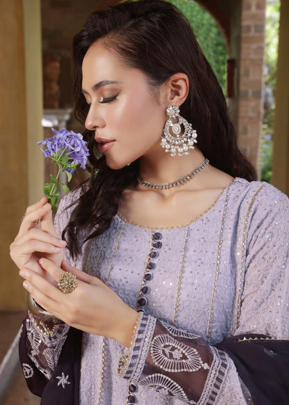 Buy Lilac Embroidered Chiffon Partywear Dress Online in Sri Lanka India Australia
