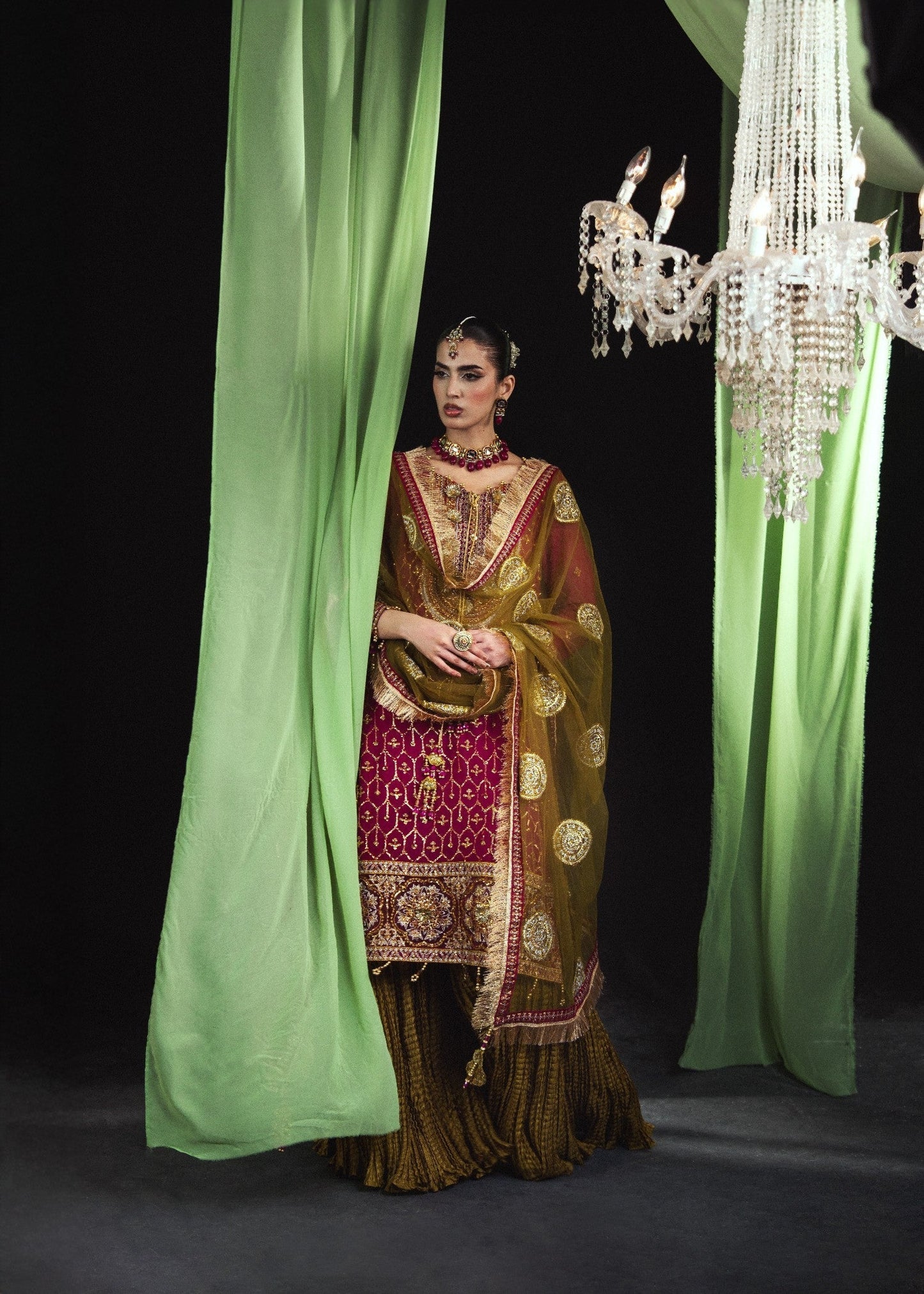 Buy Magenta Embroidered Chiffon Sharara Set Online in Dubai DXB UAE Abudhabi Meena Bazaar
