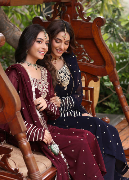 Buy Maroon Embroidered Chiffon Pishwas Set Online in Dubai UAE Abudhabi Ajman Sharjah