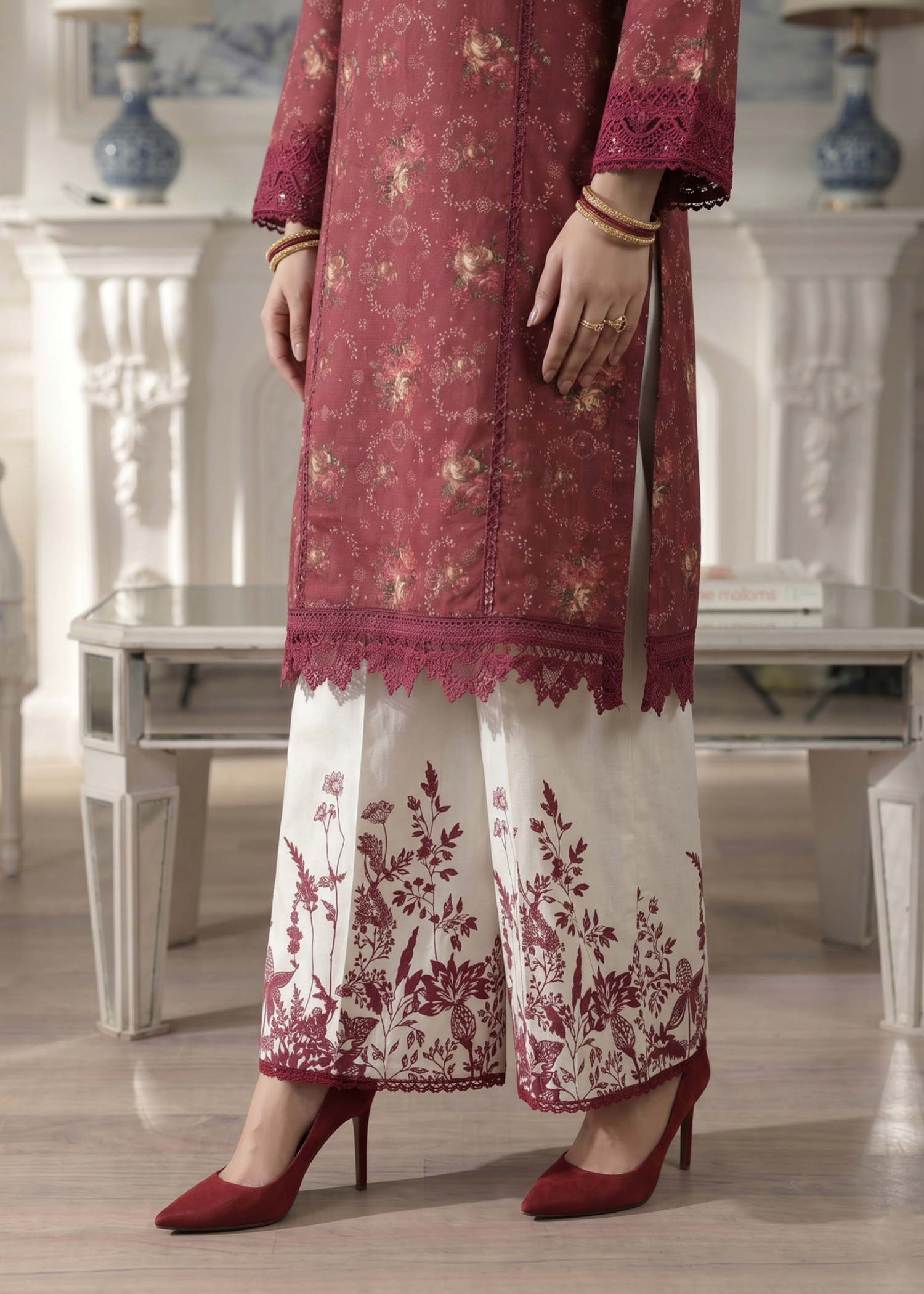 Buy Maroon Lawn Embroidered Pakistani Suit Online in Dubai UAE Abudhabi Ajman Sharjah