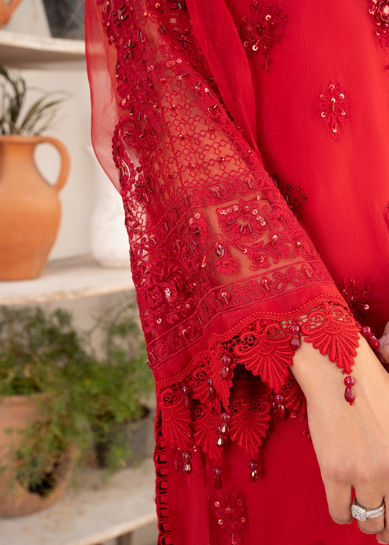 Buy Maroon Organza Adda Work Suit Online in Dubai DXB UAE Abudhabi Meena Bazaar