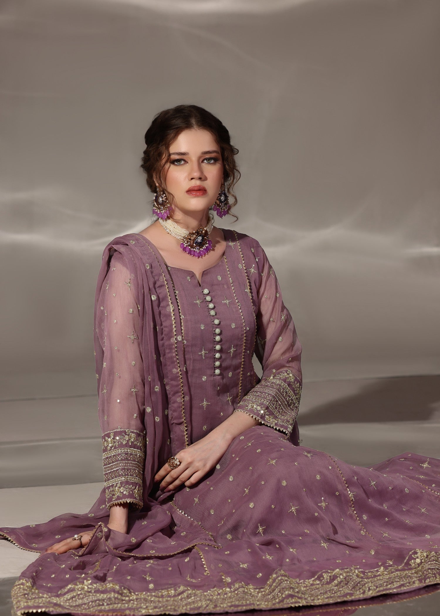 Buy Mauve Chiffon Embroidered 3 Piece Suit Online in Sri Lanka India Australia