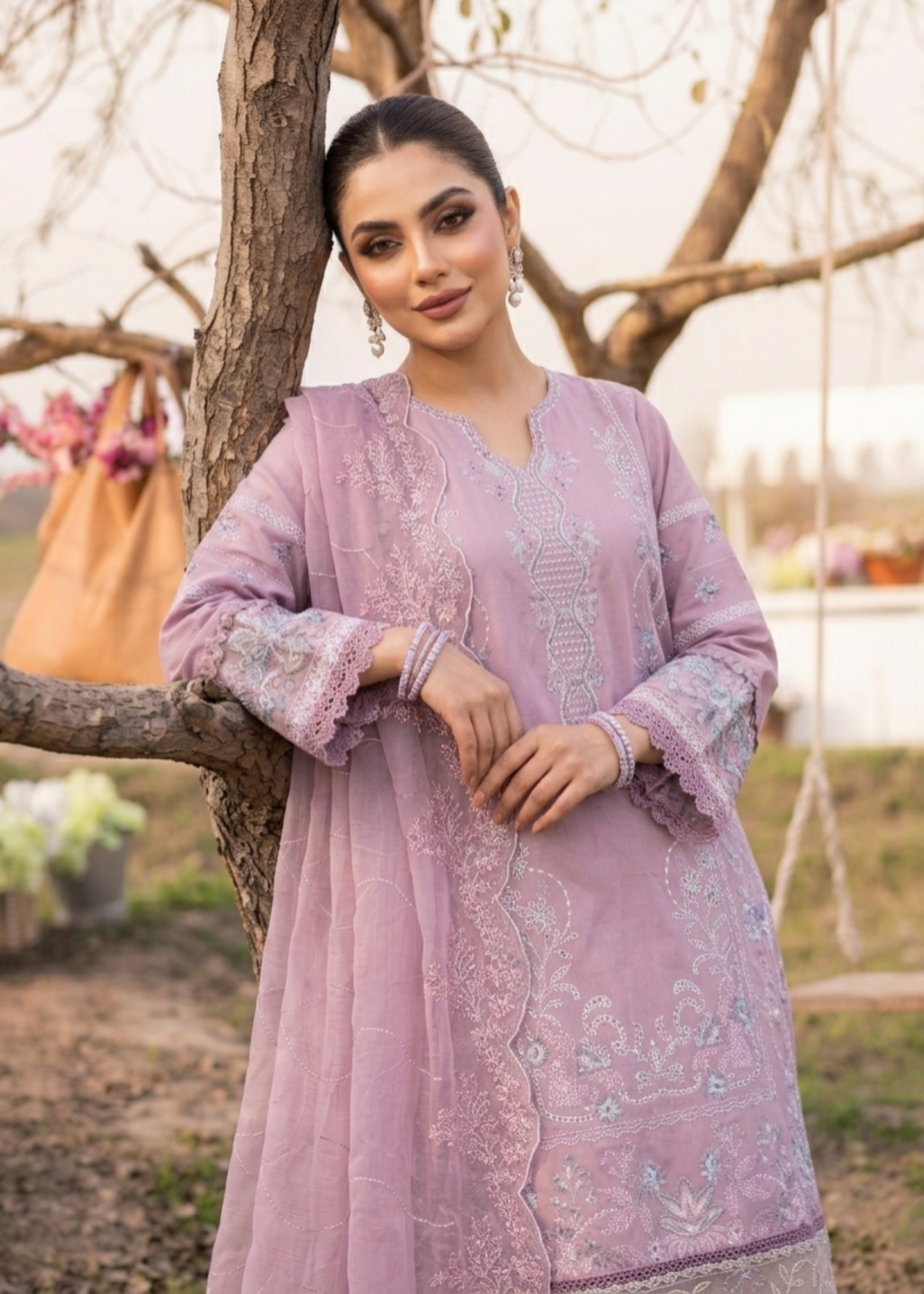 Buy Mauve Embroidered Lawn Suit Online in Dubai DXB UAE Abudhabi Meena Bazaar