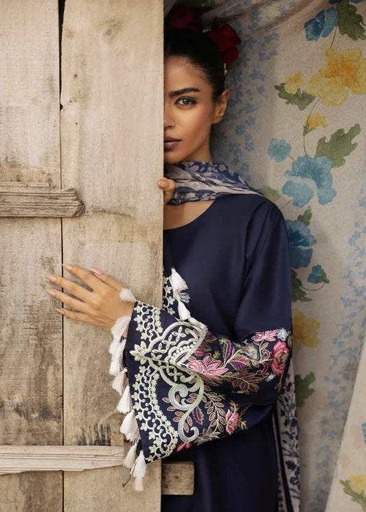 Buy Midnight Blue Chiffon Dupatta Lawn Suit Online in Dubai DXB UAE Abudhabi Meena Bazaar