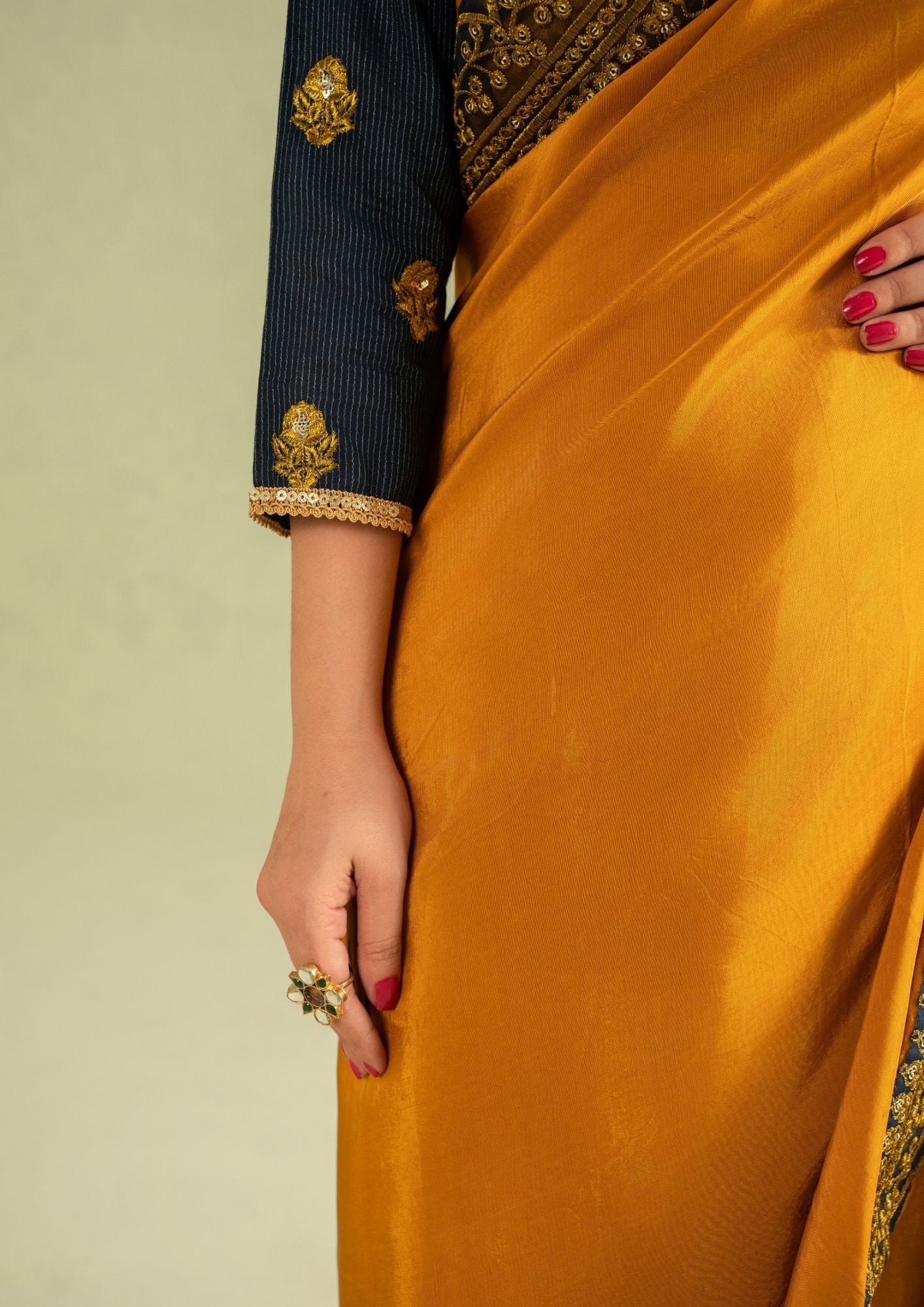 Buy Mustard Gold Embroidered Saree with Petticoat Online in Dubai DXB UAE Abudhabi Meena Bazaar