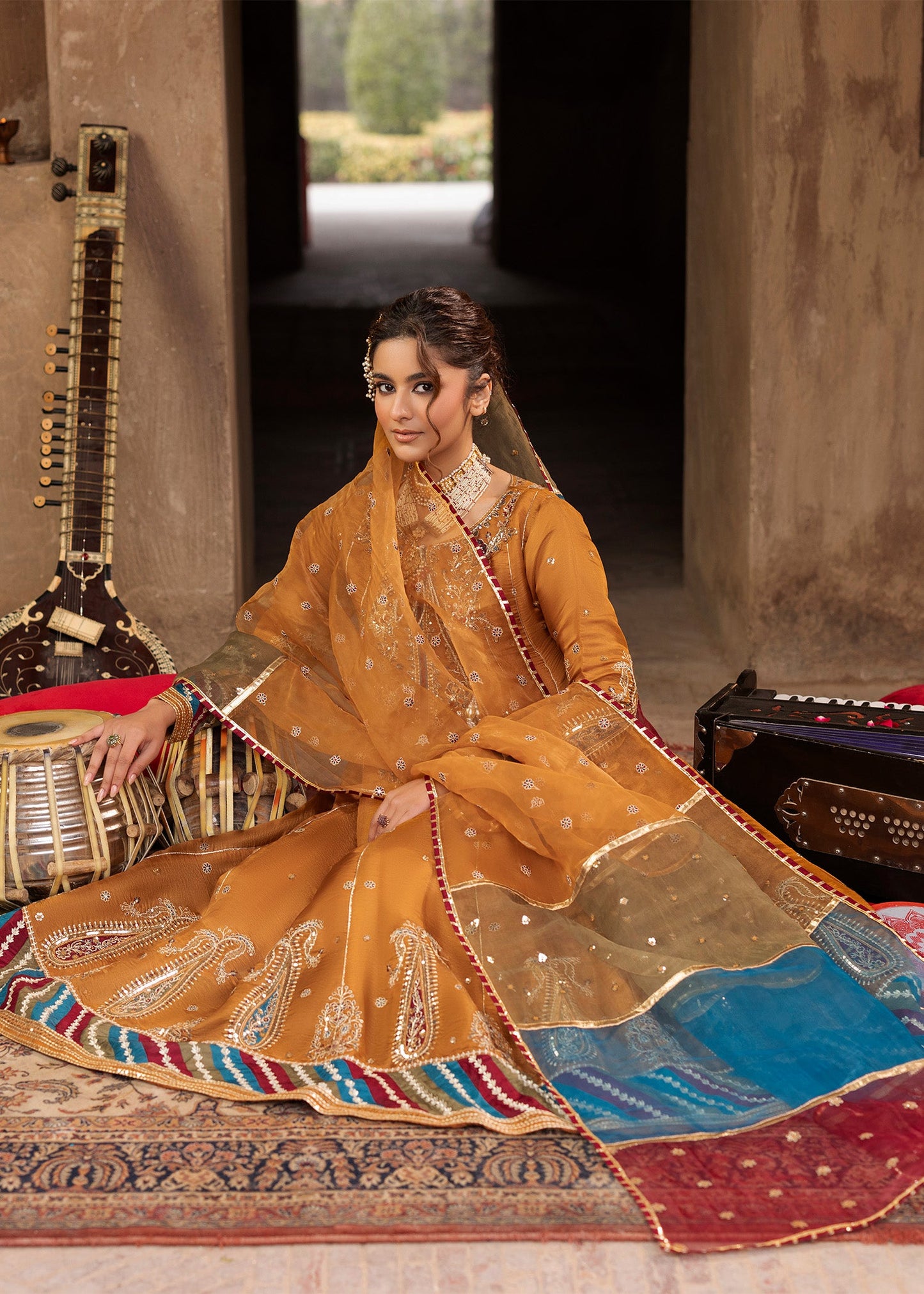 Buy Mustard Silk Pishwas Suit Online in Dubai DXB UAE Abudhabi Meena Bazaar