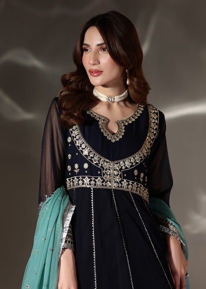 Buy Navy Blue Embroidered Chiffon Festive Suit Online in Sri Lanka India Australia