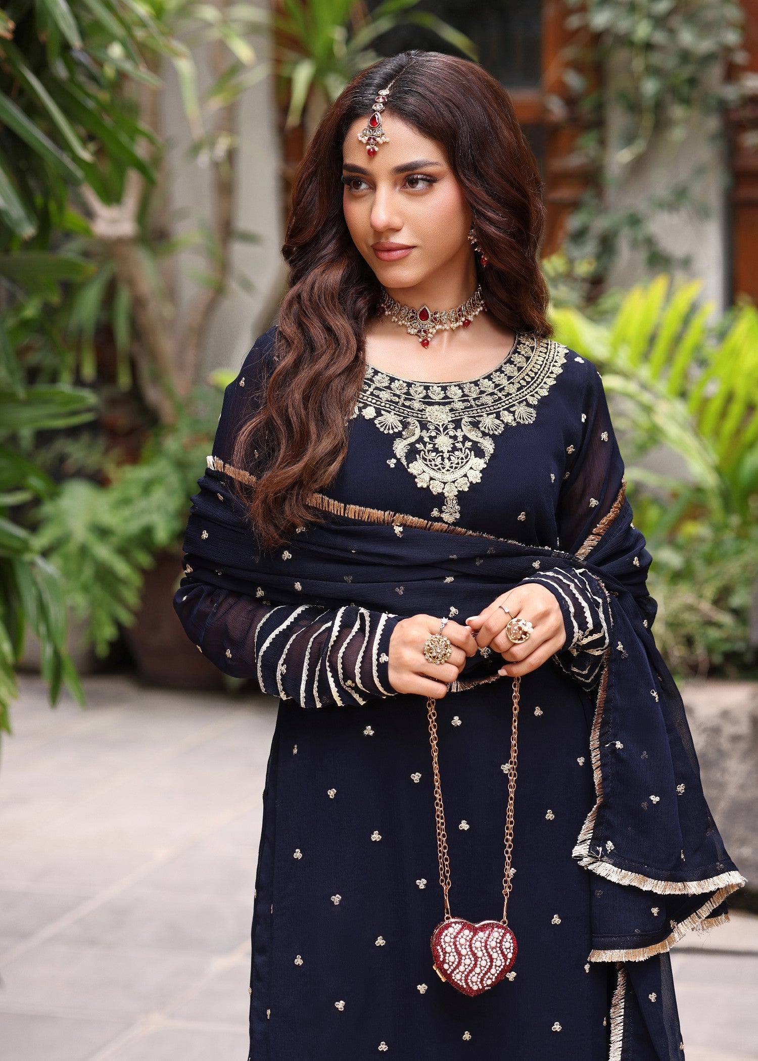Buy Navy Blue Embroidered Chiffon Straight Kurta Set Online in Dubai UAE Abudhabi Ajman Sharjah