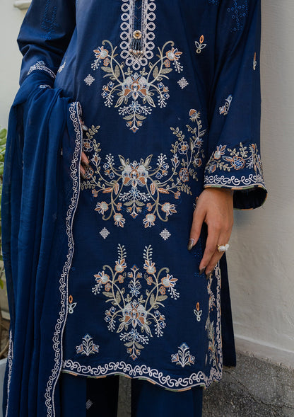 Buy Navy Blue Embroidered Lawn Dress Material Online in Dubai DXB UAE Abudhabi Meena Bazaar