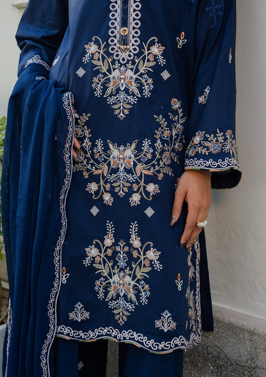 Buy Navy Blue Embroidered Lawn Dress Material Online in Dubai DXB UAE Abudhabi Meena Bazaar
