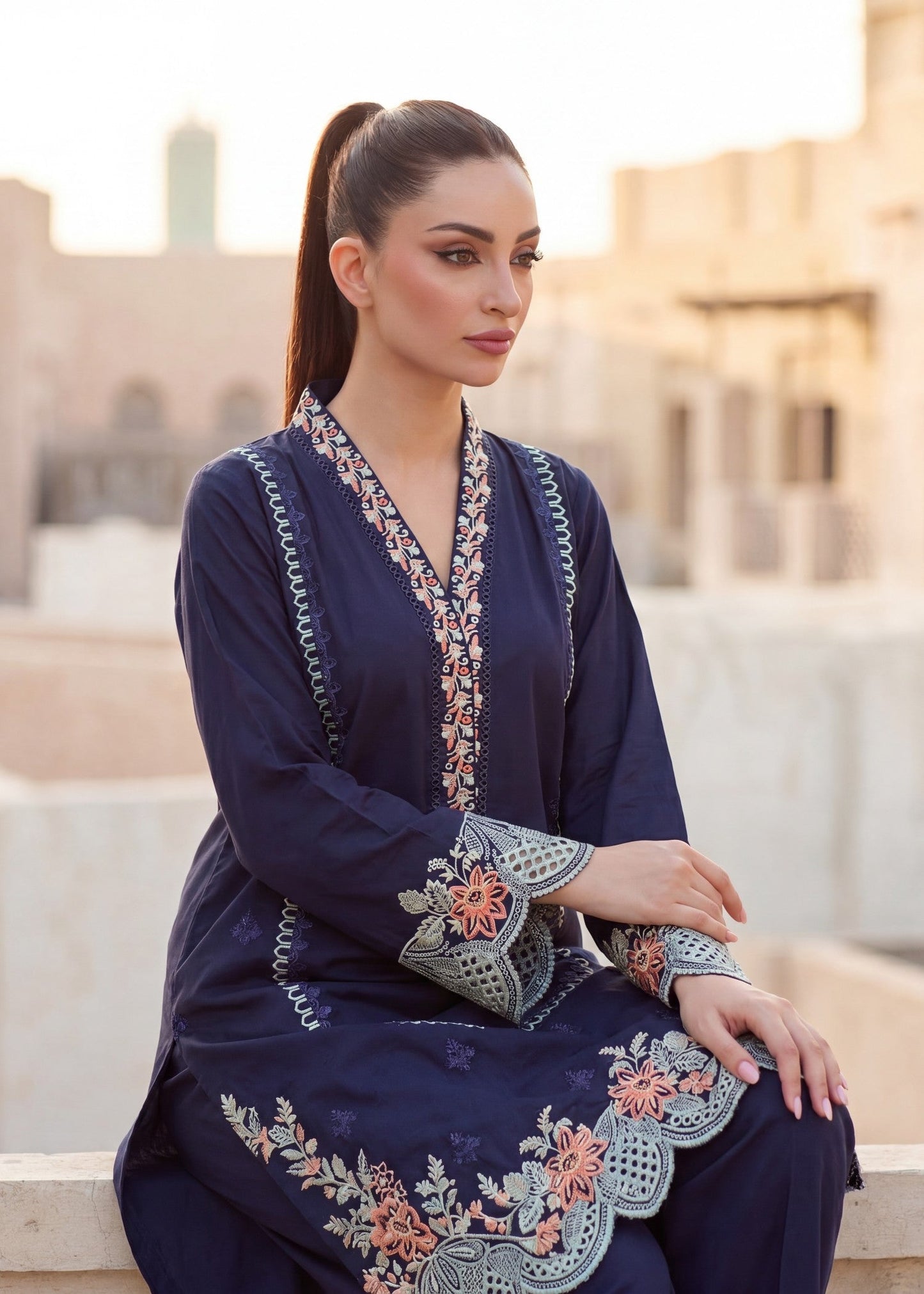 Buy Navy Blue Lawn Embroidered Dress Material Online in Sri Lanka India Australia
