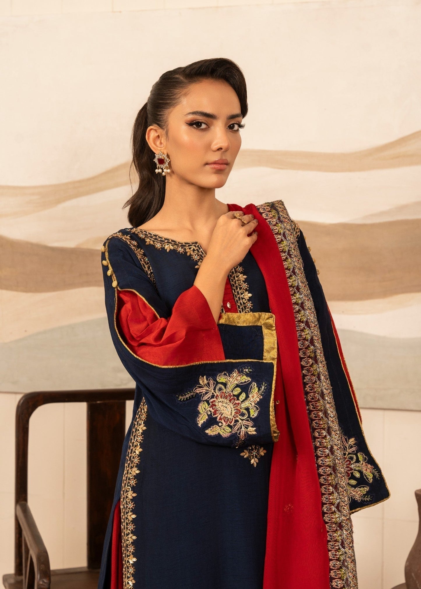 Buy Navy Blue Viscose Raw Silk Sharara Outfit Online in Sri Lanka India Australia