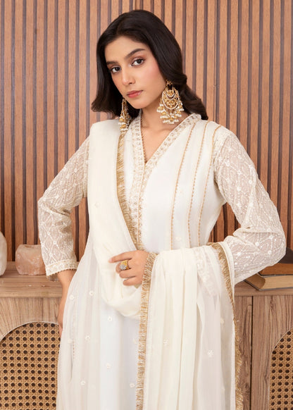 Buy Off White Chiffon Flared Pishwas Salwar Suit Online in Dubai DXB UAE Abudhabi Meena Bazaar