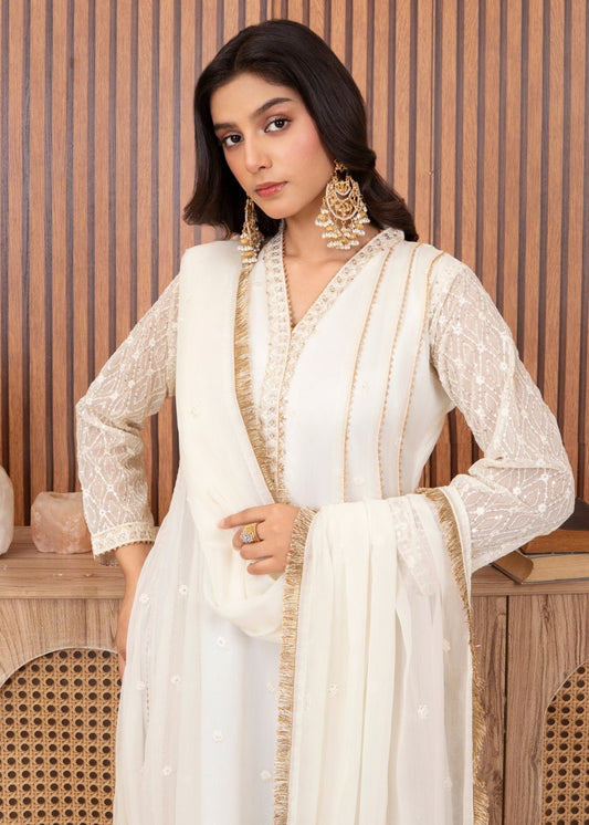 Buy Off White Chiffon Flared Pishwas Salwar Suit Online in Dubai DXB UAE Abudhabi Meena Bazaar