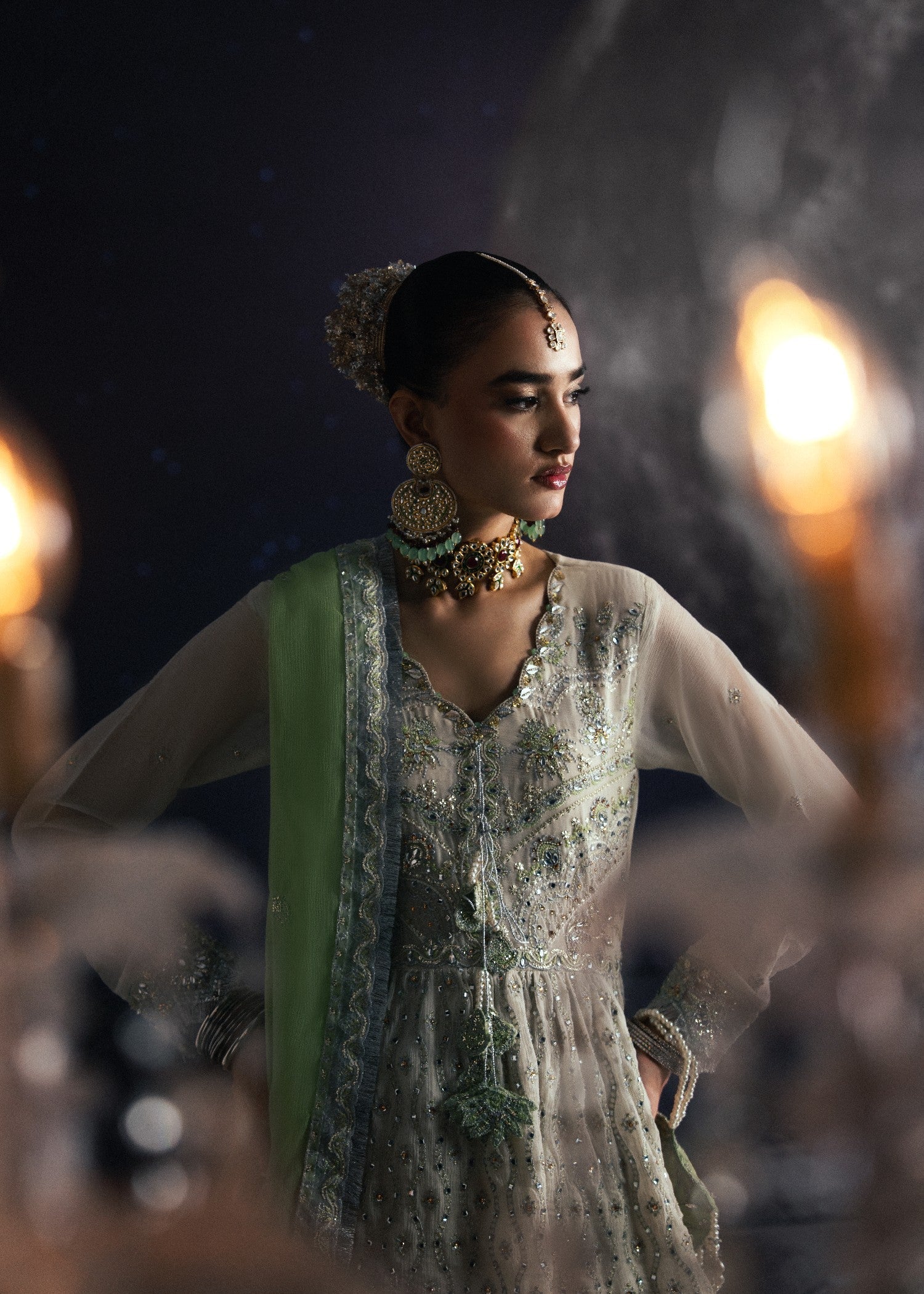 Buy Off-White Chiffon Lehenga with Dupatta Online in Dubai DXB UAE Abudhabi Meena Bazaar