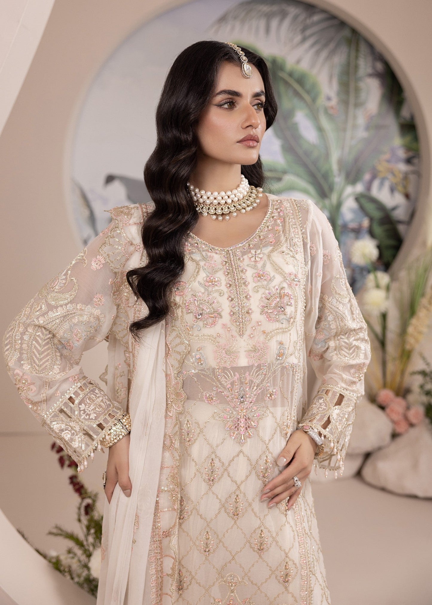 Buy Off-White Chiffon Sharara Gharara Online in Dubai DXB UAE Abudhabi Meena Bazaar