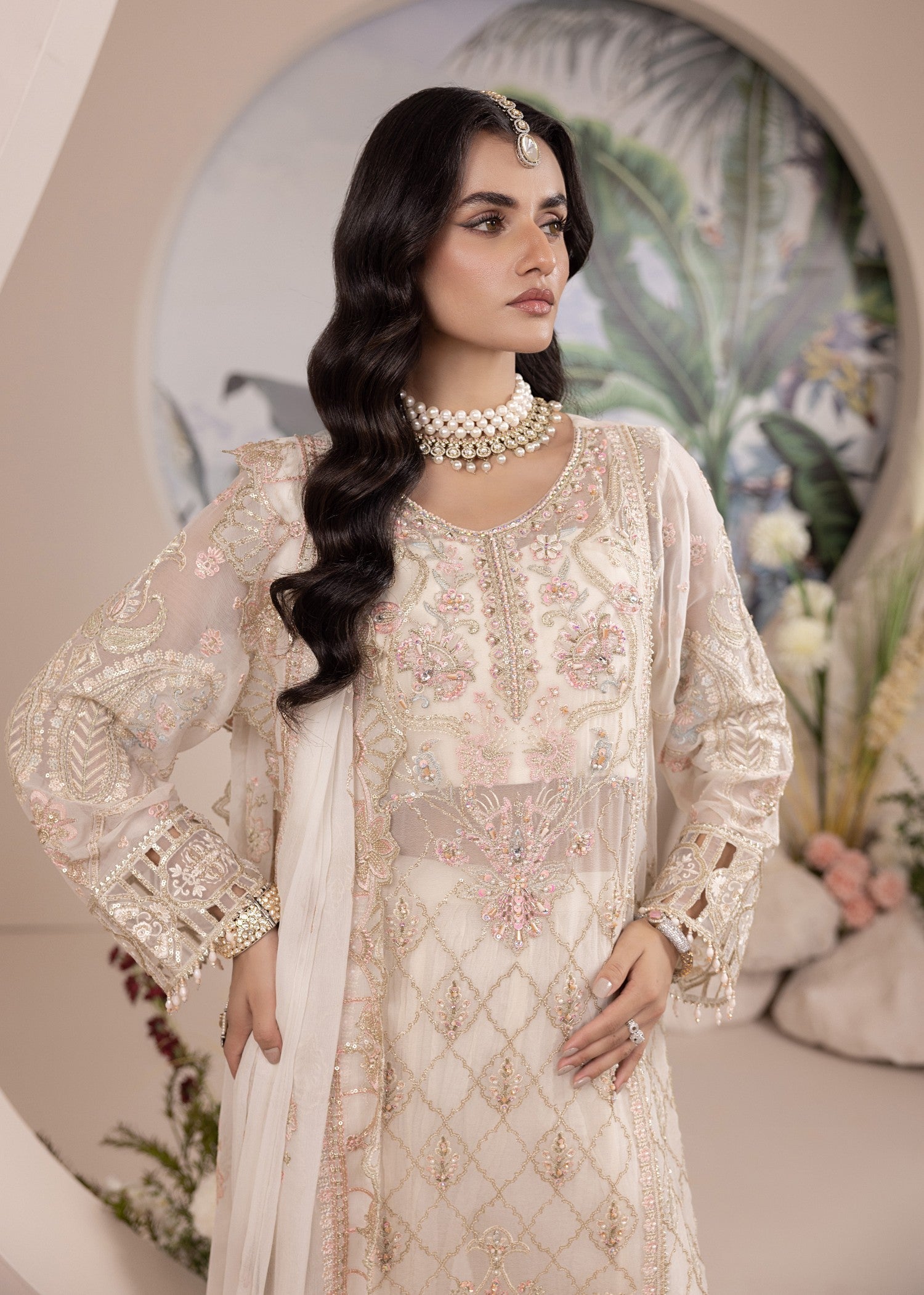 Buy Off-White Chiffon Sharara Gharara Online in Dubai DXB UAE Abudhabi Meena Bazaar